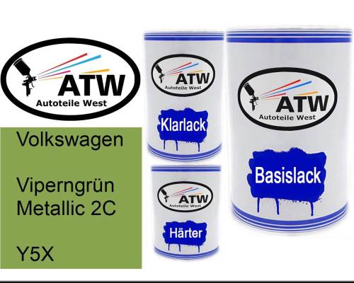 Volkswagen, Viperngrün Metallic 2C, Y5X: 500ml Lackdose + 500ml Klarlack + 250ml Härter - Set, von ATW Autoteile West.